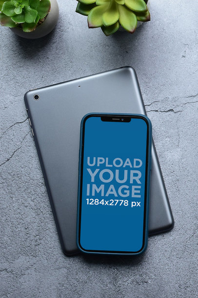 Mockup of an iPhone Placed on Top of a Tablet m22220-r-el2