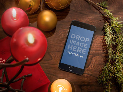 Mockup of an iPhone 6 with Christmas Decor