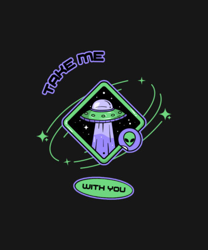 Cool T-Shirt Design Template Featuring an Alien Spaceship Graphic