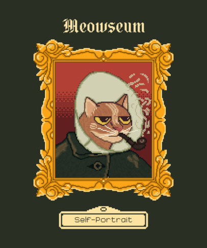 T-Shirt Design Template with Pixel-Art Cat Paintings
