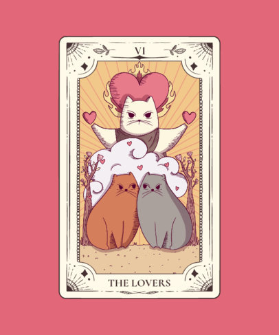 Esoteric-Themed T-Shirt Design Maker Featuring a Love Tarot Card with Cats Graphics