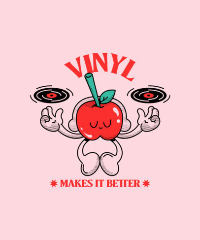 Musician T-Shirt Design Template with a Graphic of a Cartoonish Apple