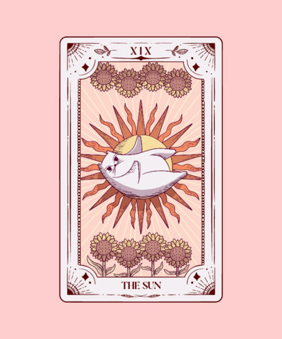 Illustrated T-Shirt Design Creator Featuring a Tarot Card with a Cat Lying on the Sun