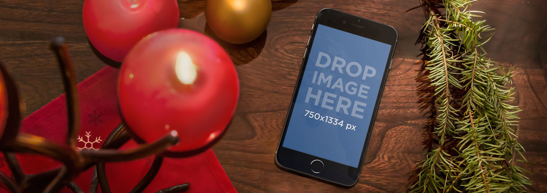 Wide Mockup of an iPhone 6 with Christmas Decor