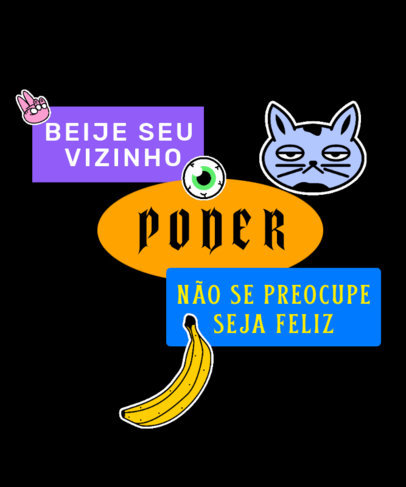 T-Shirt Design Template With Text in Portuguese and Sticker Graphics