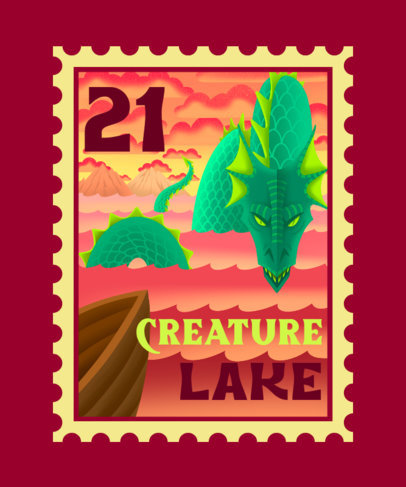 T-Shirt Design Maker Featuring an Illustrated Post Stamp With a Dragon Graphic