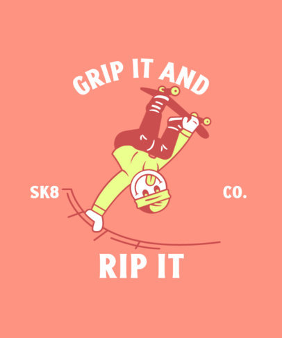 T-Shirt Design Template Featuring a Cartoonish Skater Character