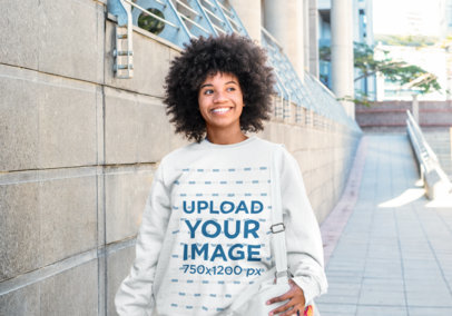 Sweatshirt Mockup Featuring a Smiling Woman With an Afro Hairstyle Walking on the Street m12621 r-el2