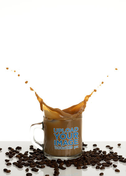 11 oz Clear Mug Mockup Featuring a Splash of Milk Coffee m24322