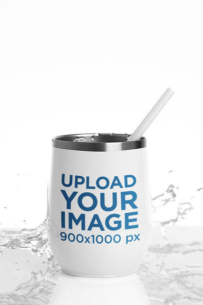 Wine Tumbler Mockup Featuring a White Background and Splashing Water m24332