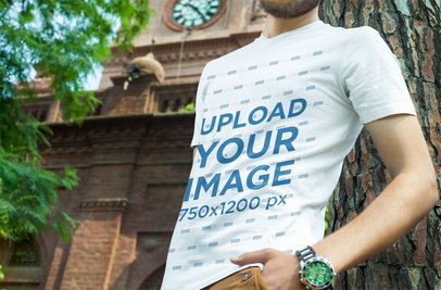 Mockup of a Bearded Man Wearing a V-Neck T-Shirt and a Watch 5334 el1