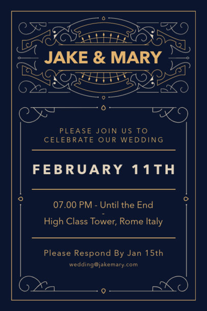 Wedding Invitation Card Design Template with an Elegant Art Nouveau-Style Frame