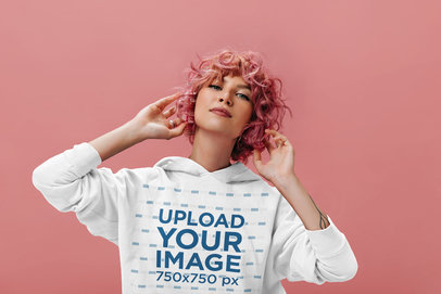 Hoodie Mockup Featuring a Woman With Pink Curly Hair m11889 r-el2