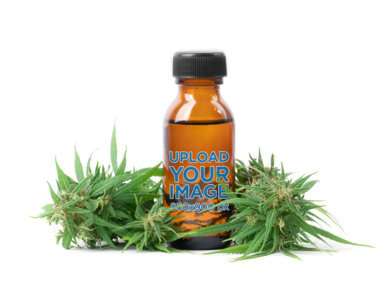 Amber Bottle Mockup Featuring Cannabis Leaves 