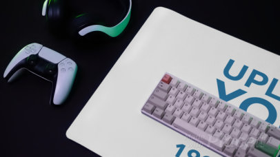 Video Featuring a Desk Pad Placed Next to a Mechanical Keyboard and a Controller 