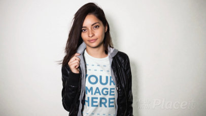 Girl Wearing a Round Neck Tee Cinemagraph Mockup While Her Hair Moves a13360