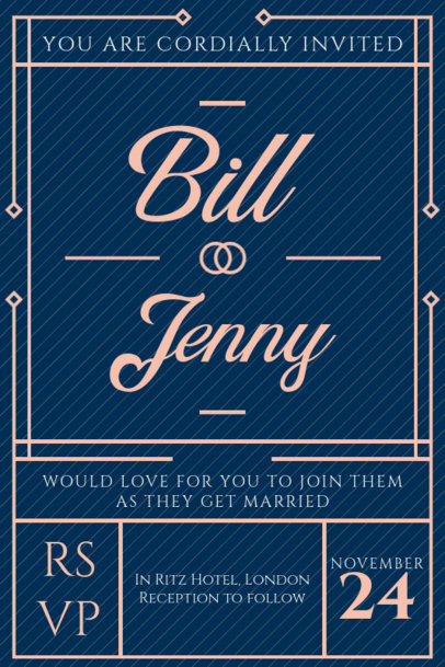 Classy Invitation Card Template for an Art Deco-Themed Wedding