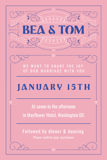 Classy Invitation Card Template for a Wedding with an Art Nouveau Theme