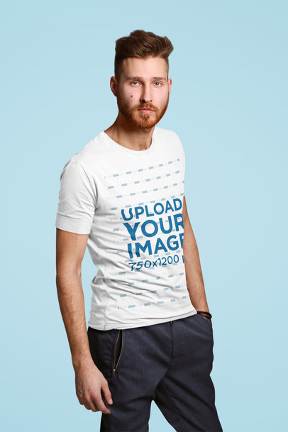 T-Shirt Mockup of a Bearded Man Posing in a Studio with an Athleisure Outfit M24692-r-el2
