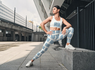 Leggings and Sports Bra Mockup of a Fitness Woman Stretching