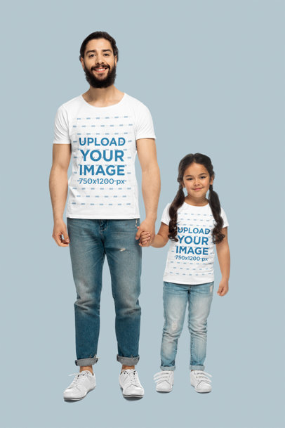 T-Shirt Mockup Featuring a Dad and Daughter Smiling and Holding Hands m14683-r-el2