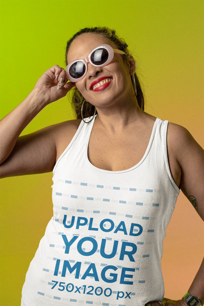 Tank Top Mockup Featuring a Smiling Woman with Retro Sunglasses m23986