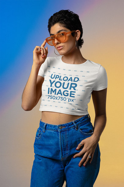 Crop Top Mockup Featuring a Cool Woman in a Studio m24035