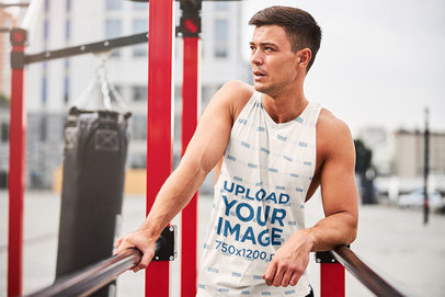 Heathered Tank Top Mockup of a Man Doing Exercise