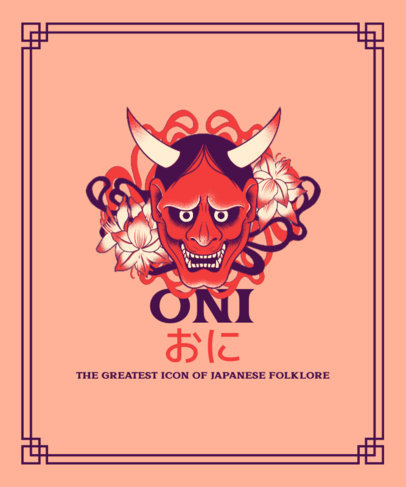 Japanese-Themed T-Shirt Design Template with a Graphic of an Oni Mask