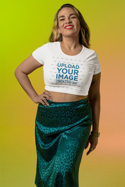 Bella Canvas Crop Top Mockup of a Woman Wearing an Animal-Print Skirt m24036