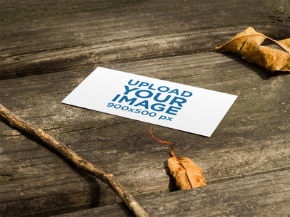 Print Mockup, Business Card on a Wooden Table in Autumn