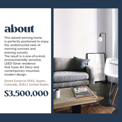 Real Estate-Themed Instagram Post Template with Important Info of a House