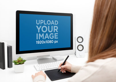Digital Mockup of a Designer Working on Her iMac