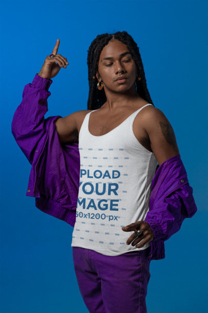 Tank Top Mockup of a Fabulous Person Looking Proud in a Studio