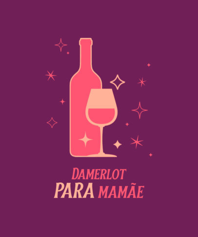 Wine-Themed T-Shirt Design Template with a Funny Quote in Portuguese
