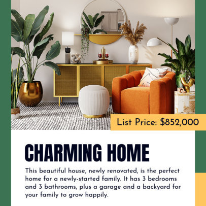 Real Estate Instagram Post Maker Featuring a House Picture with Information