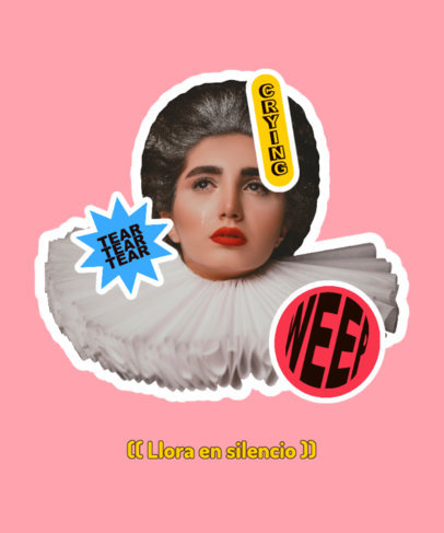 T-Shirt Design Template Inspired by a Meme Featuring Stickers and a Sad Woman Clipart