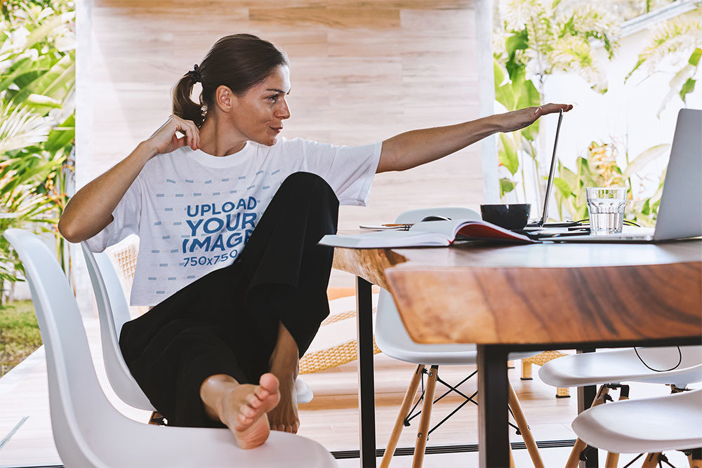 Crop Top Mockup of a Relax Woman Working from Home