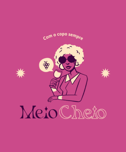 T-Shirt Design Maker Featuring an Illustrated Woman Drinking Wine