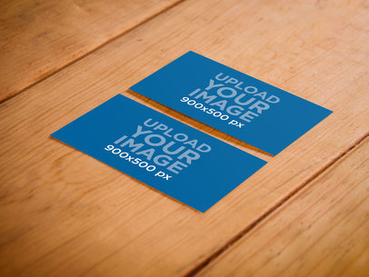 Print Mockup, Business Cards on a Wooden Table