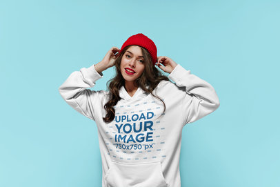 Pullover Hoodie Mockup of a Woman with Red Lipstick Posing in a Studio m12348 r-el2