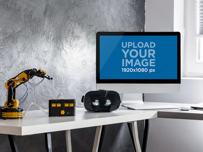 Mockup of an iMac Placed on a Modern Work Office