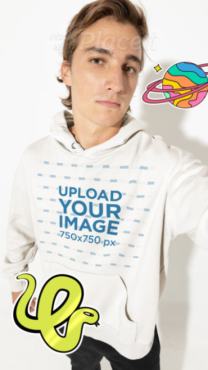 Hoodie Video Featuring a Serious Young Man and Animated Stickers