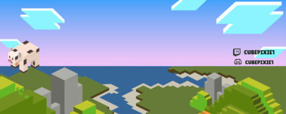 Minecraft-Inspired Twitch Profile Banner Template Featuring a Landscape and a Cow Clipart