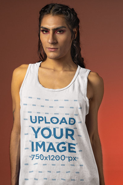 LGBT-Themed Tank Top Mockup of a Woman with a Serious Look on Her Face m23988