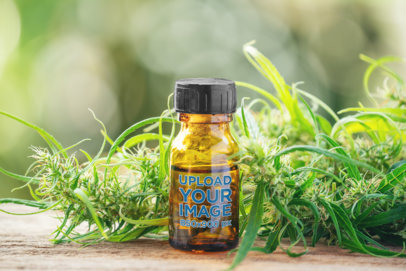 Mockup of a Glass Bottle Surrounded by Hemp