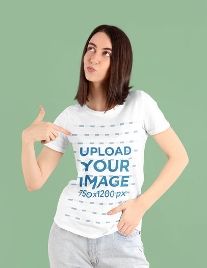 Mockup of a Short-Haired Woman Pointing at Her Heathered T-Shirt