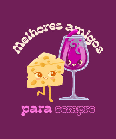 BFF-Themed T-Shirt Design Maker Featuring a Cute Graphic of a Cheese and a Glass of Wine 4577