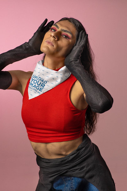 Mockup of a Bold Trans Woman Wearing a Bandana