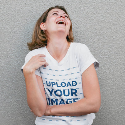 T-Shirt Mockup Featuring a Woman Laughing m24125-r-el2